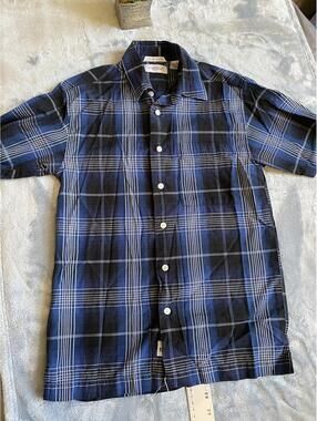 Attitude Well Established Blue and Black Plaid Button-Up Shirt Youth Size Small